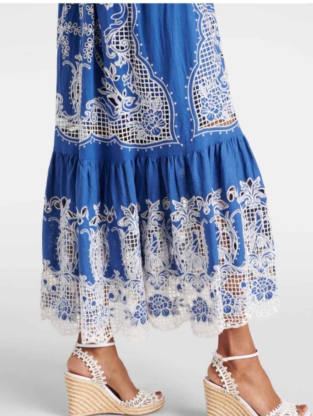 Farm Rio Boho Lace-Trim Maxi Dress Womans M Blue & White Eyelet - Picture 15 of 16
